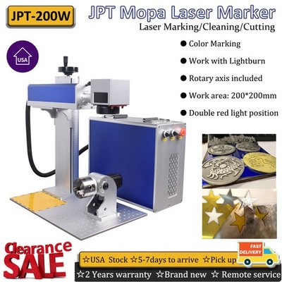 JPT Laser 200W Mopa Fiber Laser Marking Metal Cutting Machine Rotary axis US