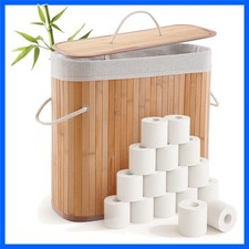 6.7" x 16.5" Elegant Bamboo Toilet Paper Storage with Lid - Waterproof Design