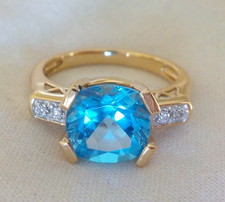 Solid 14K Yellow Gold Swiss Blue Topaz Diamond Ring - 4.62 gms, Sz 7.75, 2.44 ct