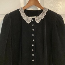 VTG You Too Babes Dress Sz 9 Velvet Drop Waist Crochet Collar Midi Dark Romantic