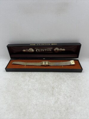 Vintage Clinton 17 Jewels Unisex Mesh Band Wristwatch In Original Box New