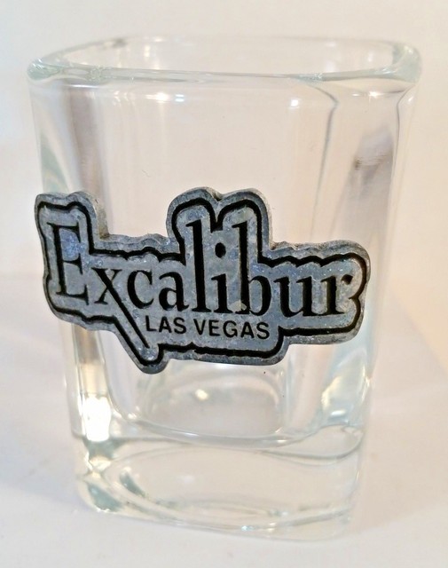 LAS VEGAS Nevada souvenir thick square shot glass Casino Excalibur