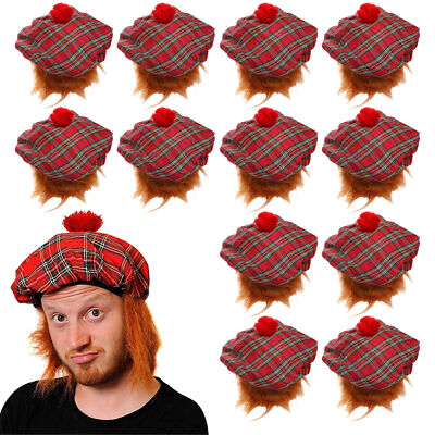 12 SCHOTTLAND SCHOTTISCHE HÜTE TAM O'SHANTER HAARE SCHOTTENKARO KOSTÜM BRENNT NACHT