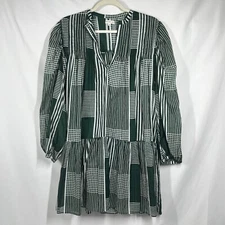 Acacia Frida Dress S Oversized Green White Stripe Patchwork Lagenlook Boho $229