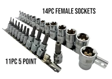 25 Pc bits E-TORX (Star) 5 point MALE/6 Point FEMALE SOCKET Bit Set + Rails New 