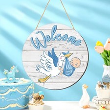 Baby Boy Door Sign Gender Reveal Welcome Baby Sign Hanging Wreath Round Rusti...