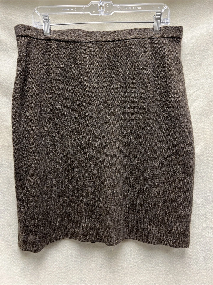 Donna Karan Signature Skirt Womens 14 Brown Black Tweed Pencil Skirt