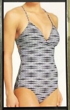 Athleta One Piece Criss Cross Adjustable Tie Back Swimsuit Black, White Sz LT.