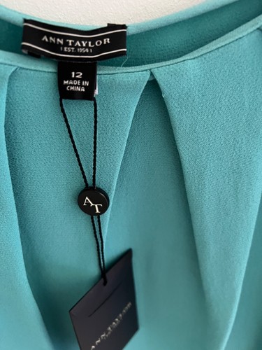 BNWT ANN TAYLOR UK 12 Pleated Blouse Top Sleeveless Turquoise - Picture 5 of 8