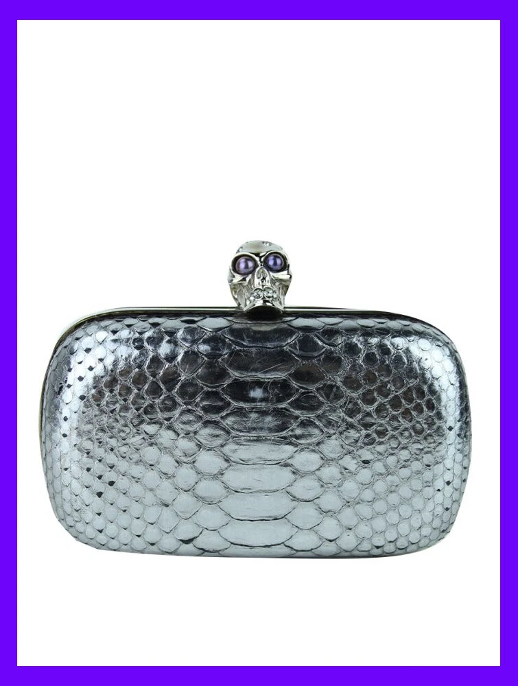 Alexander mcqueen silver clutch 2025