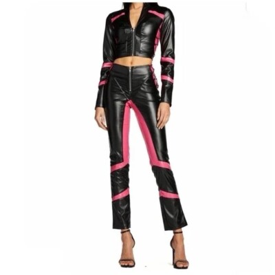 Depop I Am Gia Pink Leather Pants Pink Biker Co-ord Set XS Faux
