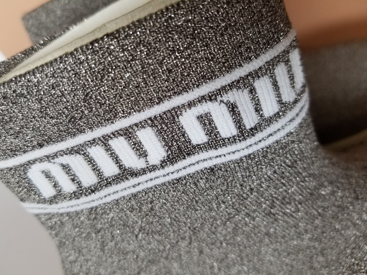 【MiuMiu】Logo Tape Sock Sneakers ソックススニーカー MIU MIU Pink And White Glitter Platform Sneakers With Logo