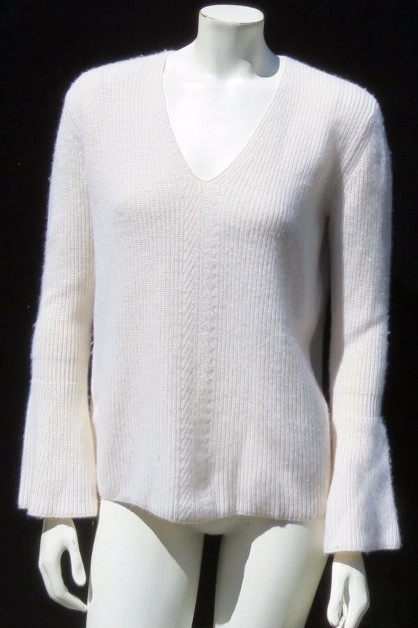 Suéter $279 NORDSTROM Signature Marfil Cachemira Grueso Acanalado Tejido Campana Slv EE. UU. L Foto 2 de 4
