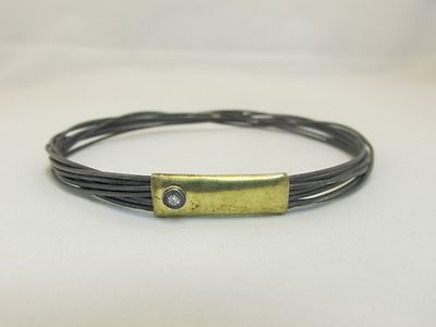 Signatur Boaz Kashi 18K Gold & oxidiertes Silber Draht Armband 0,03 ct Diamant  