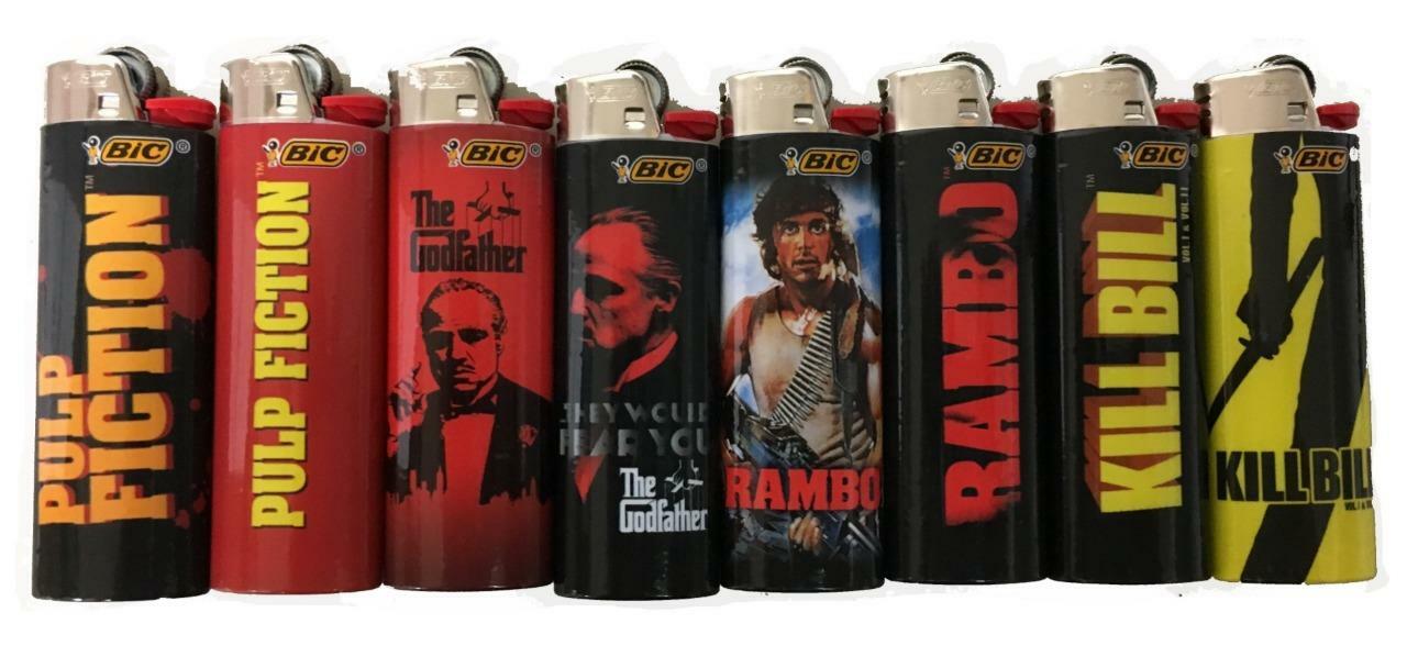 8pc FULL SET CLASSIC MOVIES BIC LIGHTERS pulp fiction godfather rambo kill bill