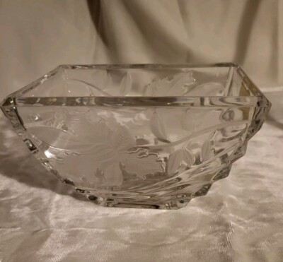 Vtg FTDA 1989 Etched 24+% Lead Crystal Vase/ Candy Dish - Made In West Germany