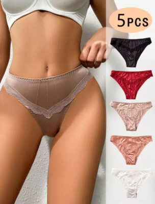 5-pack Lot Sexy Damen Satin Höschen Unterwäsche High Cut Dessous Slips Bikinis