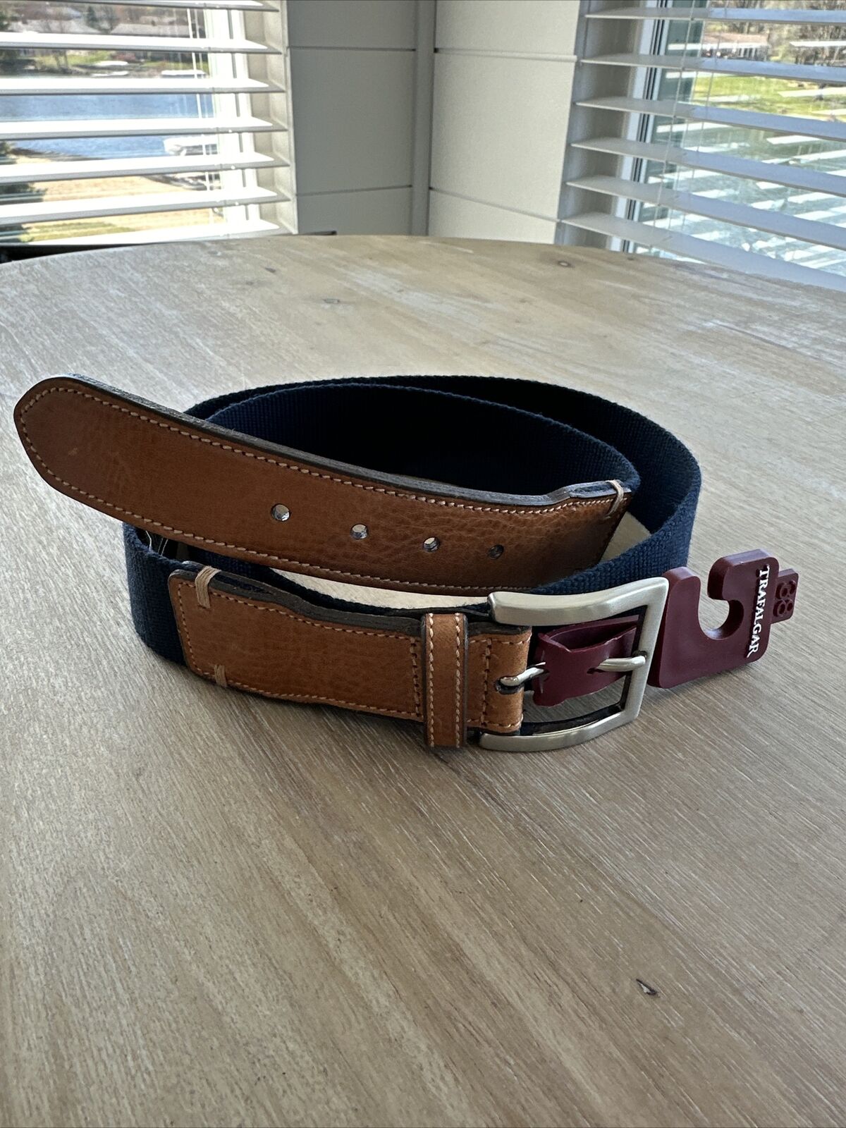 Trafalgar Vintage USA Made Leather Canvas Belt Made In USA Size 38” Navy Blue