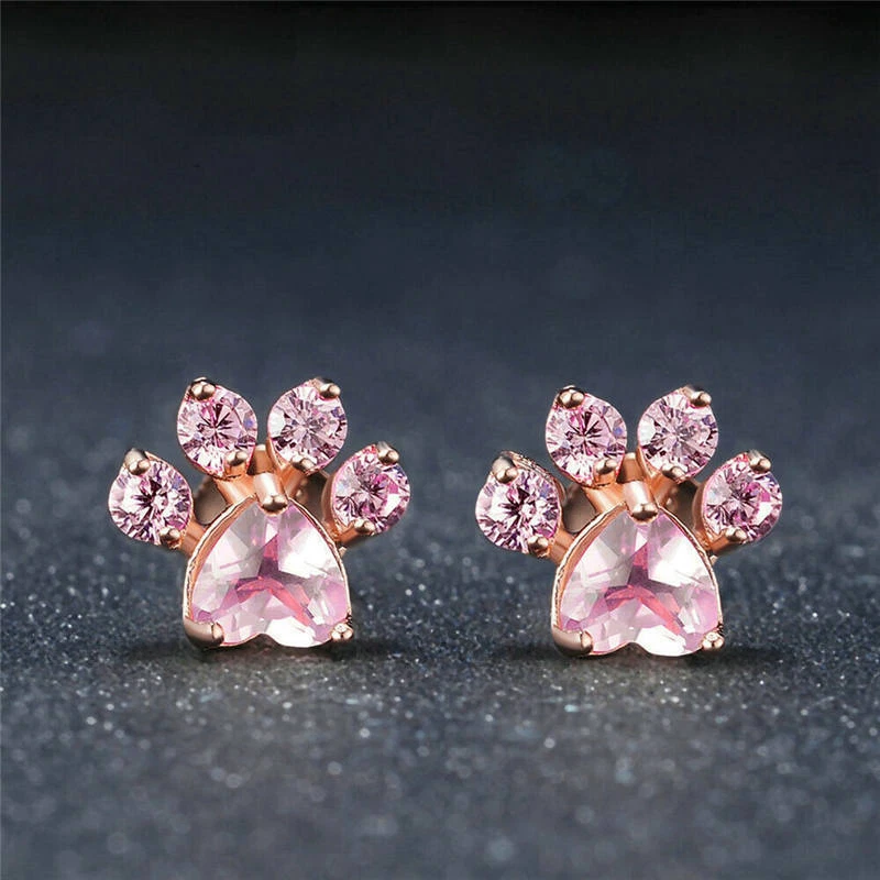 Lindos brincos femininos folheados a ouro rosa brincos de cristal rosa um par - Imagem 2 de 4