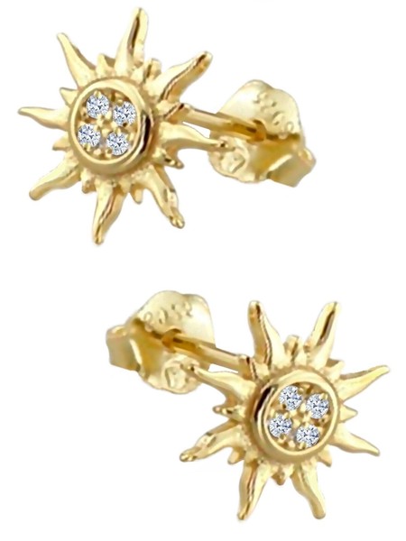 Sonne Ohrringe 925 Silber Gelbgold Vergoldet Zirkonia Gold Damen Ohrstecker Rund-image