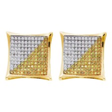 10k Yellow Gold Mens Round Treated Diamond Square Kite Cluster Earrings 1/6 ctw