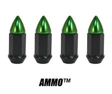 x16 AMMO™ 60MM 12X1.25 STEEL EXTENDED LUG NUTS W/ GREEN BULLET SPIKES