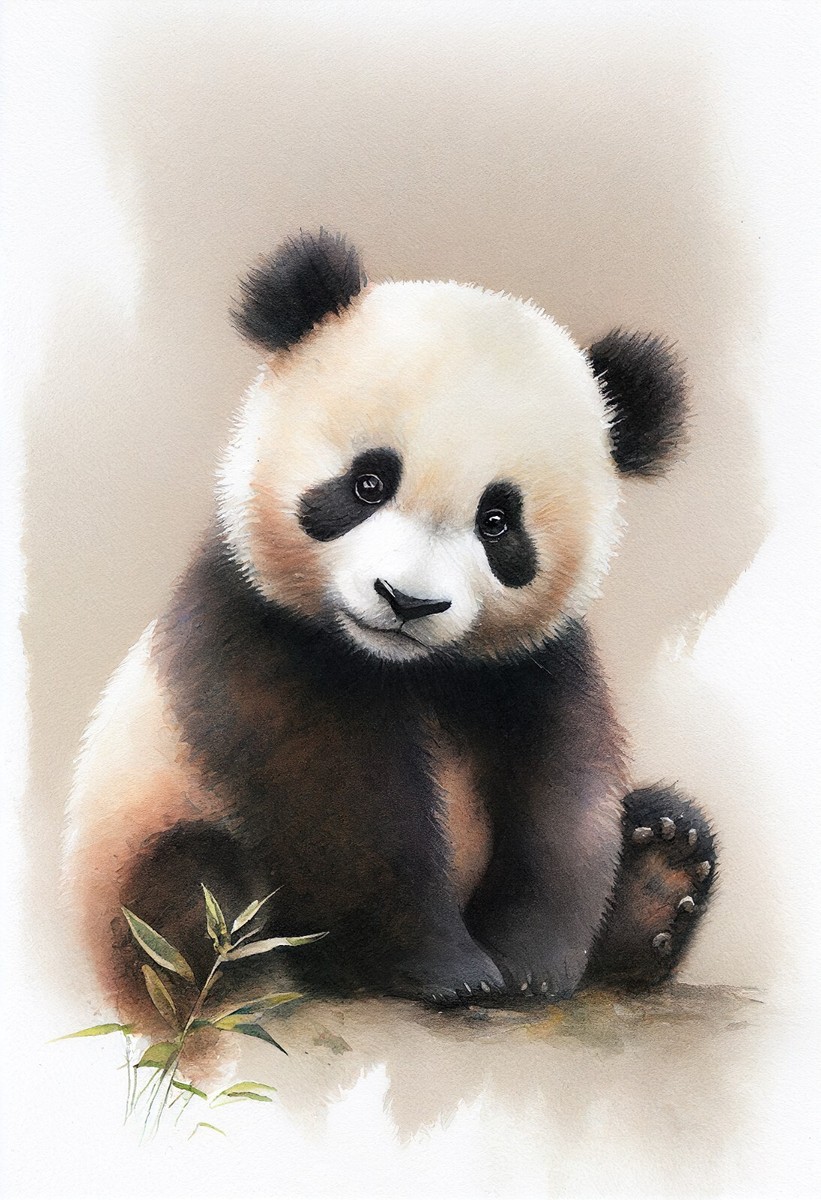 7Dots Art Panda-Motive Set – 4 Aquarell-Poster In Doppelgröße A4 (20,3 X 25,4 Cm) Auf Dickem Aquarellpapier