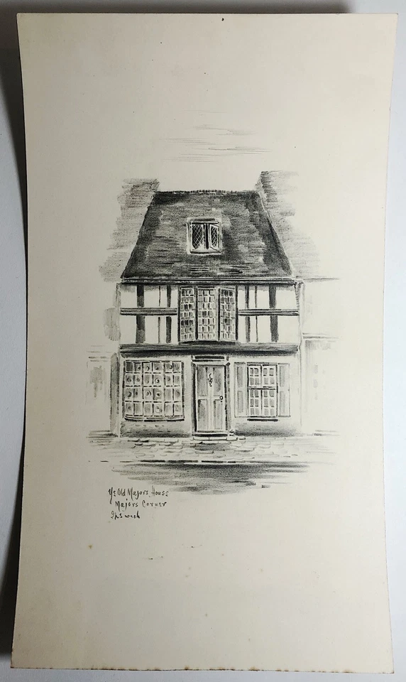 H W Hellings Drawing Ye Old Mayor’s House Ipswich Suffolk Architectural Art - Image 2 of 4