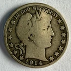 1914 S Barber Half Dollar, Very Good Condition, Mintage 992,000, ASW .36169 Oz.