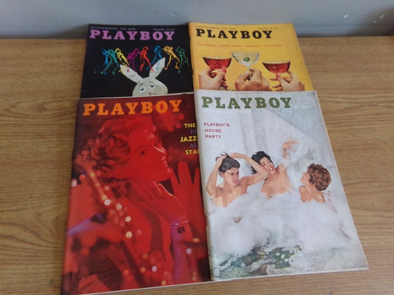 1959 LOT OF 4 PLAYBOY MAGAZINES WITH CENTERFOLDS FEB-MAY-NOV-DEC