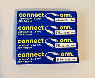 4x Onn Mfi-Certified Lightning to 3.5mm AUX Adapter- For Apple, White