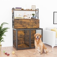 Wooden Dog Crate End Table with Flip Top, Heavy Duty Kennel Furniture