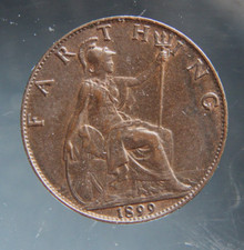 Great Britain, Farthing, 1899 bronze coin, Victoria, Better Grade