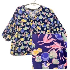 Talbots Womens Tunic Blouse Size 2X Colorful Floral Oversized Bloomcore Feminine