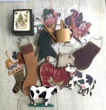 Lot of 12 Primitive Folk Cabin Rustic Metal Tin Wood Country Christmas Ornaments