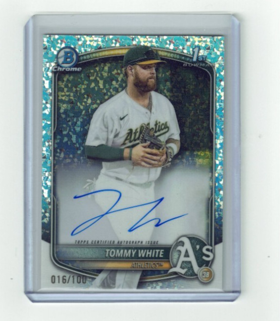 TOMMY WHITE BOWMAN 1ST AUTO /100 2025 BOWMAN CHROME 1ST MINI DIAMOND REFRACTOR