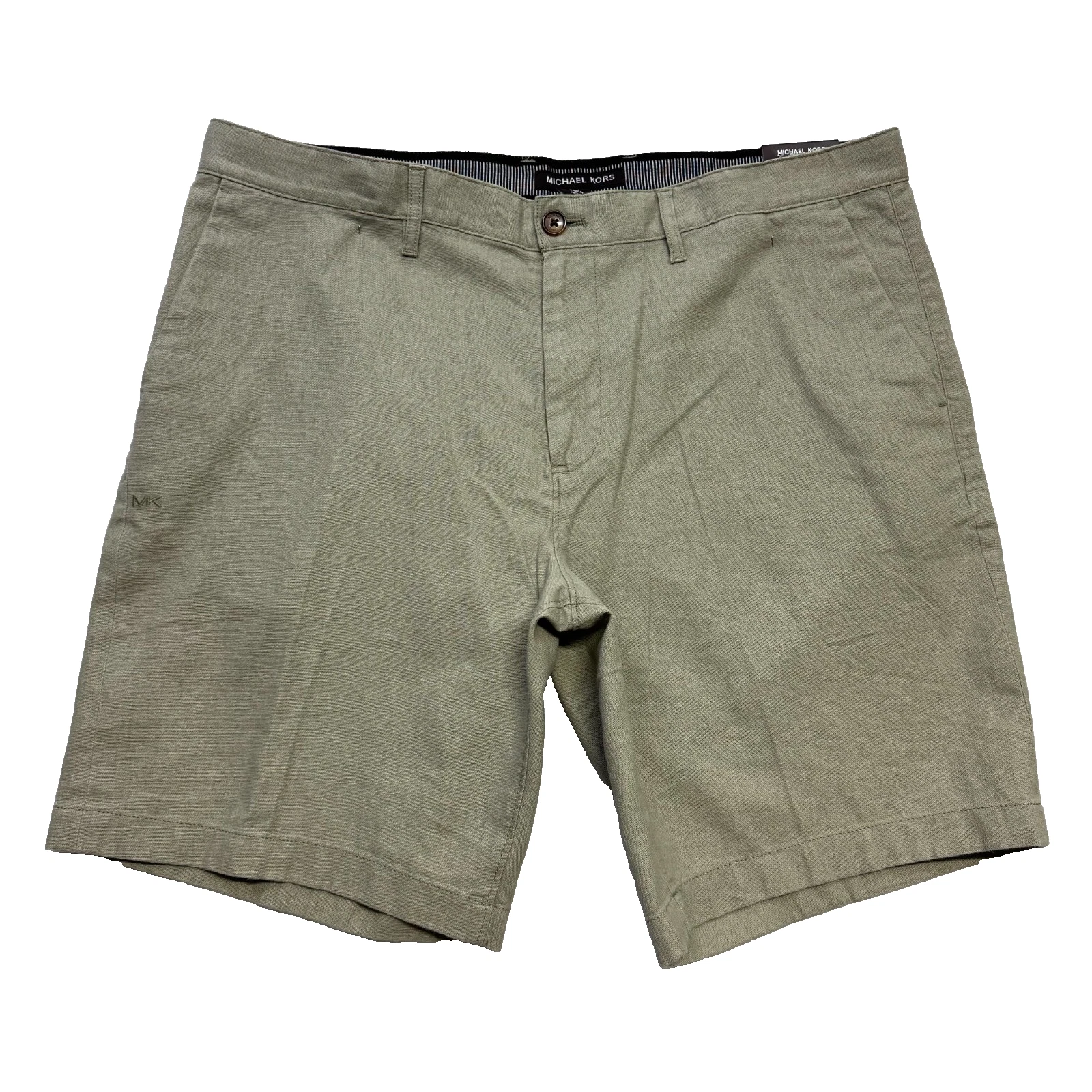 Michael Kors Mens Flat Front Chino Short Size 34 Dusty Sage Linen Cotton NWT New