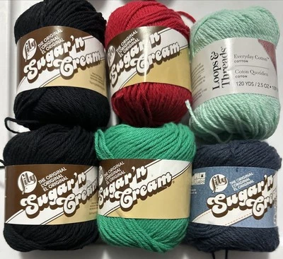 Lot of 6 LILY SUGAR ‘N CREAM in Black Red Mod Green Seafoam Indigo 120yds 2.5oz - Image 1 of 4