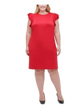 TOMMY HILFIGER Womens Cap Sleeve Jewel Neck Knee Length Cocktail Shift Dress