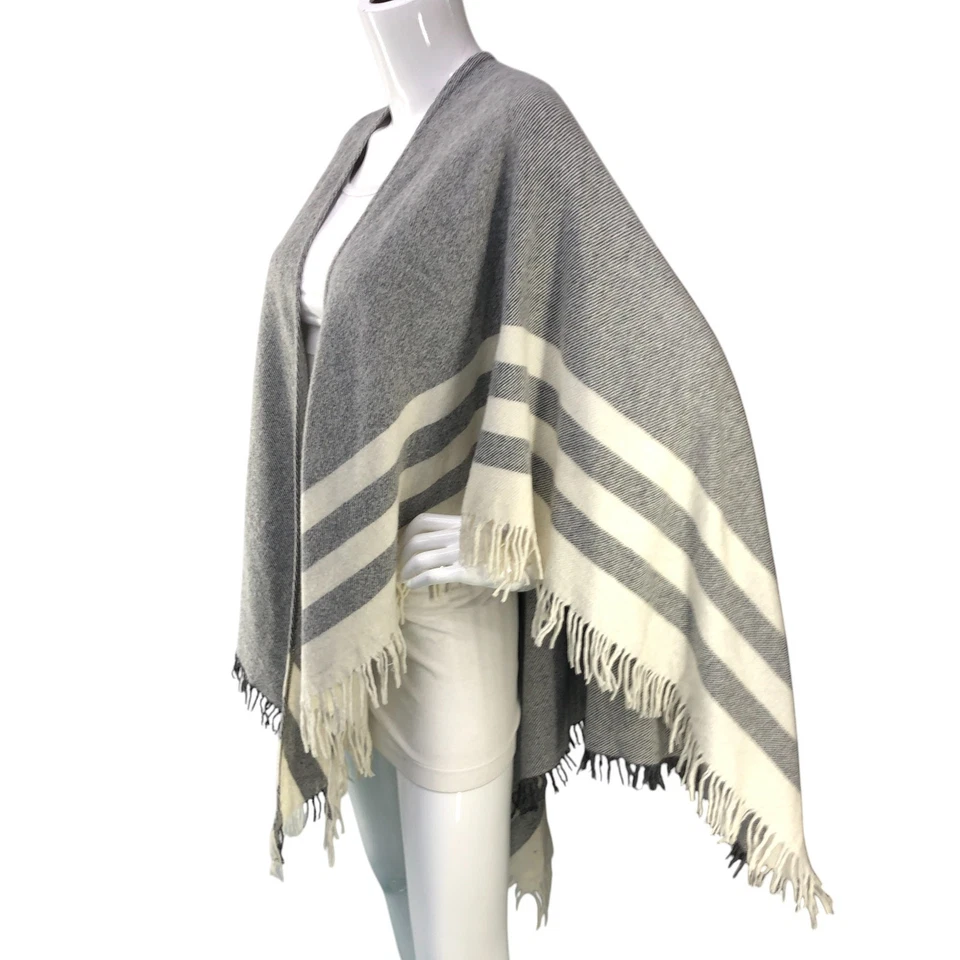 Suéter Luisa Brini Mujer Talla Única Para Todos Poncho Envolvente Rayas Lana Gris Foto 4 de 4
