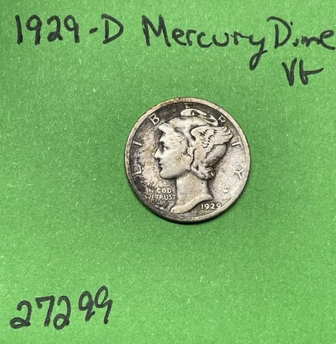 1929-D Mercury Dime 10c Vg Very Good 90% Silver See Pictures