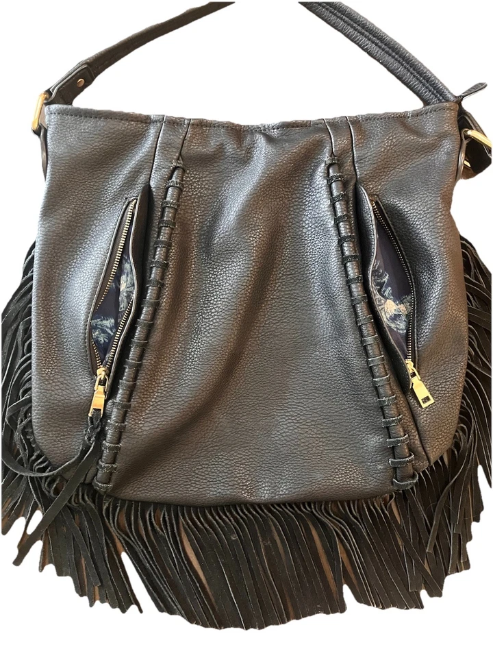 Moda Luxe Bolso de Mano Hobo de Cuero Negro con Flecos Correa para el Hombro Foto 2 de 4