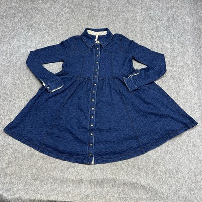 Free People Dress Womens XS Blue Denim Long Sleeve Snap Down Western  Cottagecore | eBay