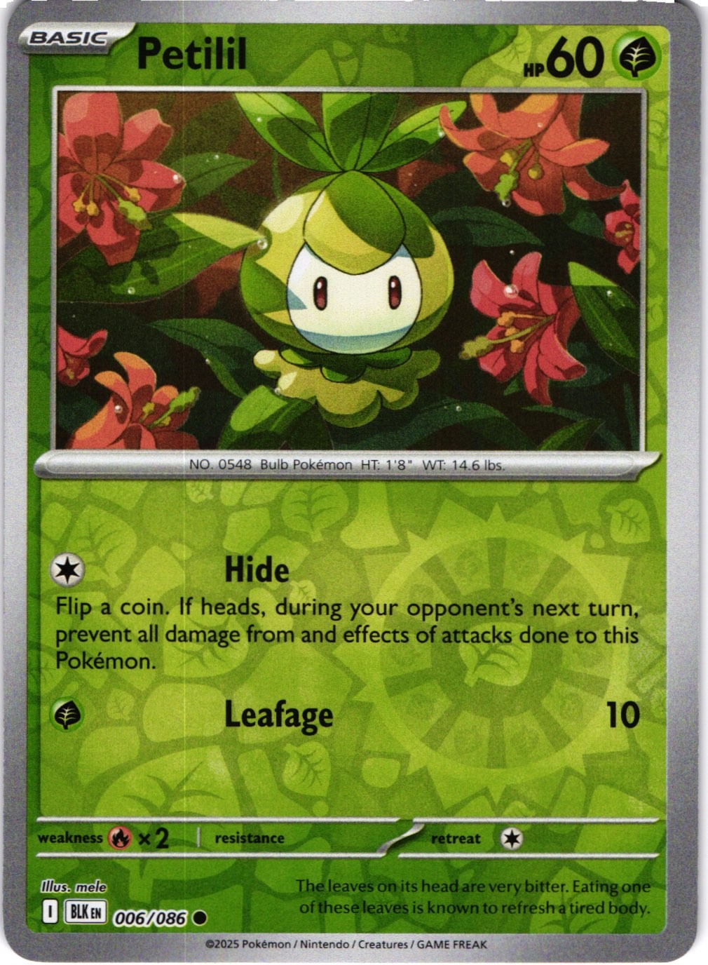 Petilil 006/086 Common Black Bolt Pokemon Reverse Holo Near Mint