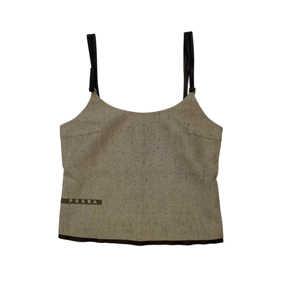Chaleco sin mangas Prada SS 1999 beige con detalles de cuero marrón Foto 2 de 4