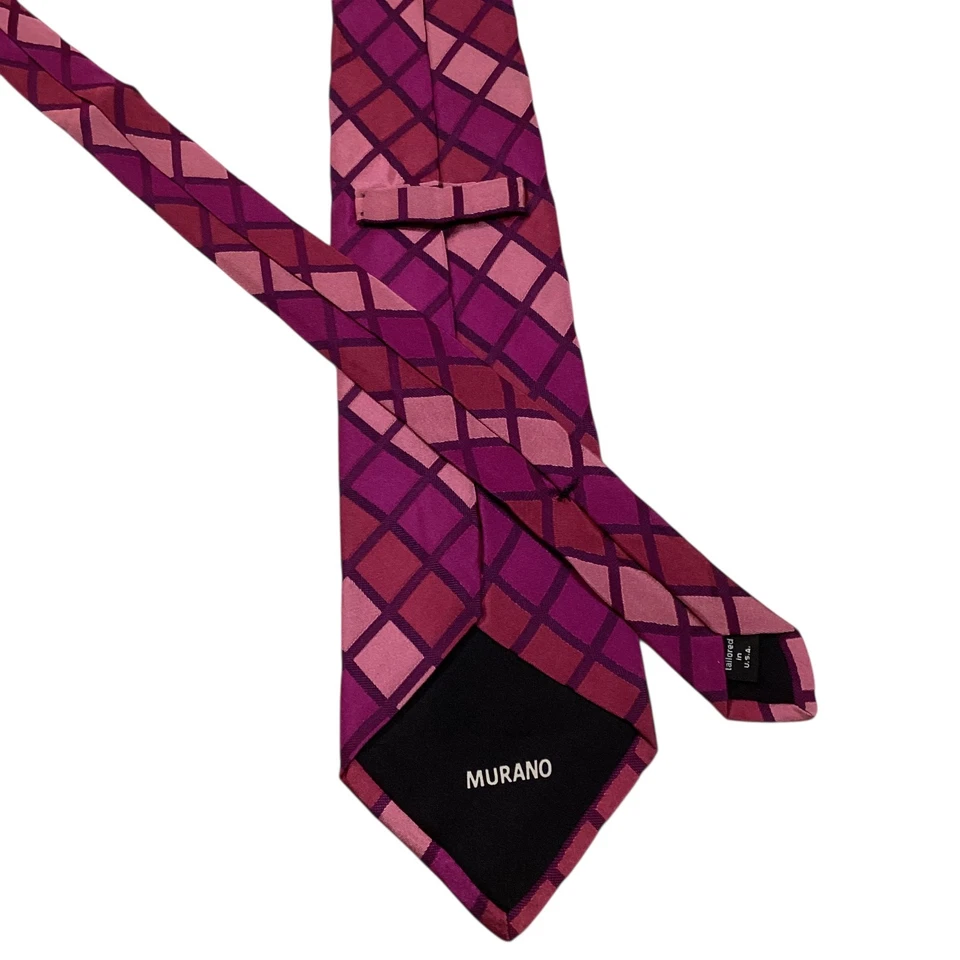 Corbata MURANO Para Hombre 100% Seda XL Diseñador EE. UU. A CUADROS Rosa/Púrpura/Azul Usada en Excelente Condición Foto 3 de 3