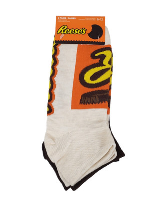 Reese's Mens Size 6-12 Orange Brown Reeses Cup Novelty Graphic Ankle Socks 2 Pk