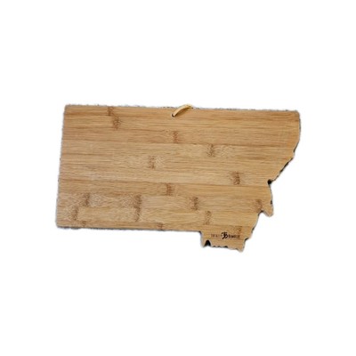 Totally Bamboo Montana Shaped Cutting Board, Leather Cord, Bank Advertising 16x8
