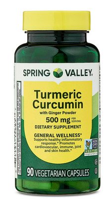 Spring Valley Turmeric Curcumin 500mg Ginger 90 Veg Capsules Supplement