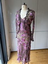 Y2K  Monsoon Size 12 Devore Silk Satin Purple floral Dress Jacket Mother Bride